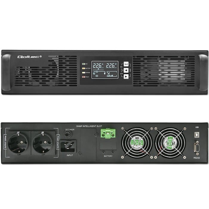 Qoltec Zasilacz awaryjny UPS do RACK | 2kVA | 2000W | Power Factor 1.0| LCD | On-line