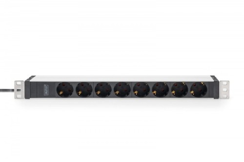 Digitus Listwa zasilająca PDU 19" Rack, 8x gniazdo ze stykami ochronnymi unischuko 16A/230V, 1x wtyczka IEC C20, 16A, przewód zasilający 2 m, Aluminio