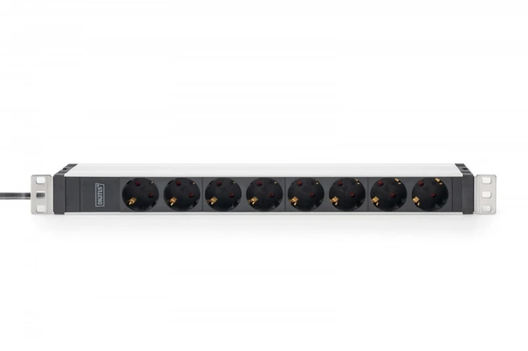 Digitus Listwa zasilająca PDU 19" Rack, 8x gniazdo ze stykami ochronnymi unischuko 16A/230V, 1x wtyczka IEC C20, 16A, przewód zasilający 2 m, Aluminio