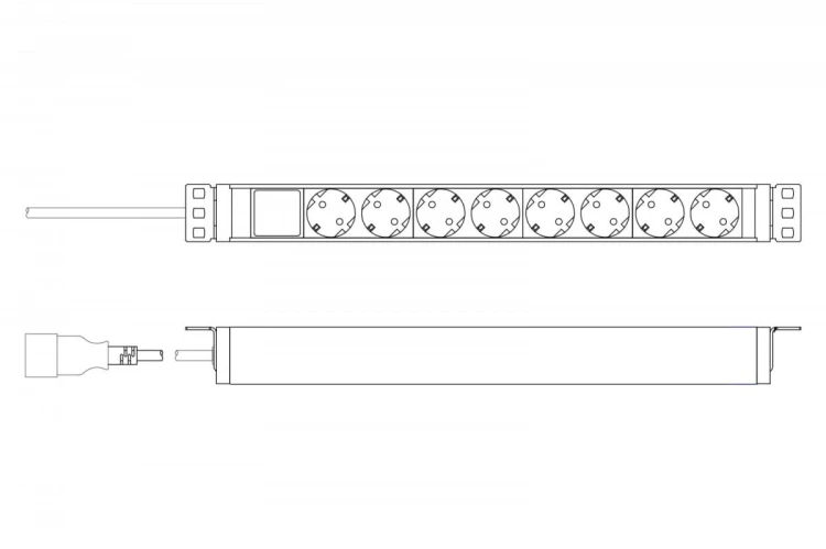Digitus Listwa zasilająca PDU 19" Rack, 8x gniazdo ze stykami ochronnymi unischuko 16A/230V, 1x wtyczka IEC C20, 16A, przewód zasilający 2 m, Aluminio