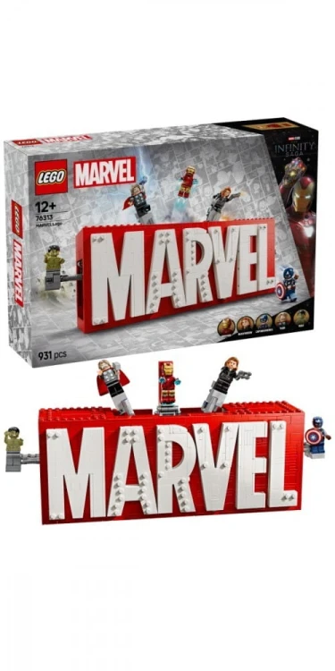LEGO Klocki Super Heroes 76313 Logo MARVEL z minifigurkami