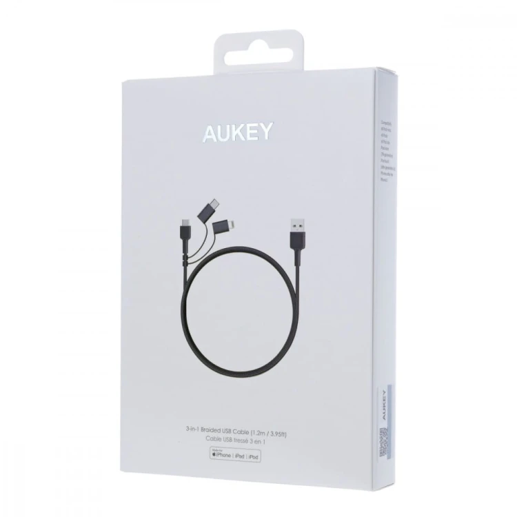 AUKEY CB-BAL5 3w1 nylonowy kabel Quick Charge micro USB | USB C | Lightning | 1.2m