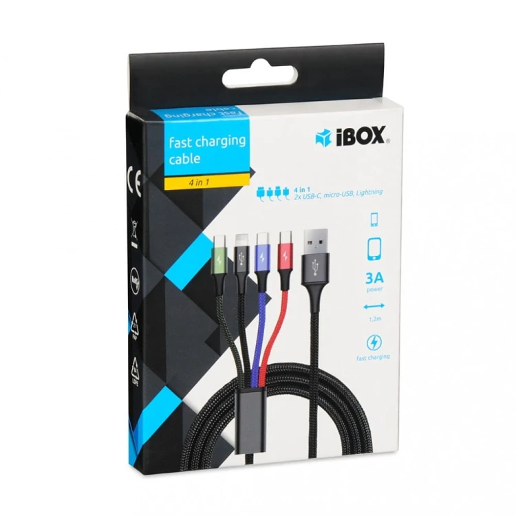 iBOX KABEL USB 4W1 2XUSB-C, MICROUSB, LIGHTNING