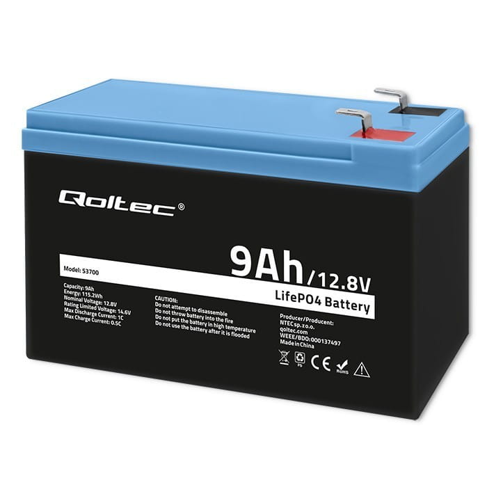Qoltec Akumulator LiFePO4 Litowo-Żelazowo-Fforanowy | 12.8V | 9Ah |     115.2Wh | BMS