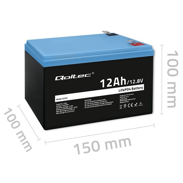 Qoltec Akumulator LiFePO4 Litowo-Żelazowo-Fosforanowy | 12.8V | 12Ah |  153.6Wh | BMS