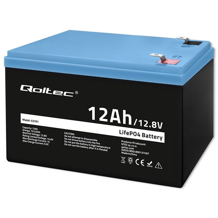 Qoltec Akumulator LiFePO4 Litowo-Żelazowo-Fosforanowy | 12.8V | 12Ah |  153.6Wh | BMS