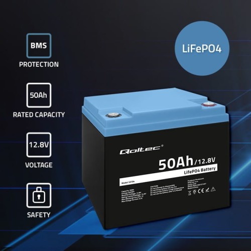 Qoltec Akumulator LiFePO4 Litowo-Żelazowo-Fosforanowy | 12.8V | 50Ah |  640Wh | BMS