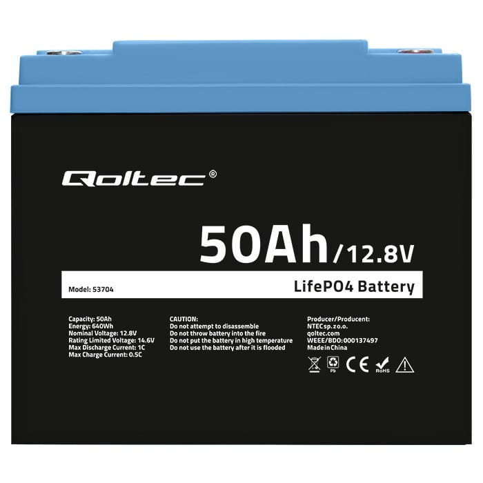 Qoltec Akumulator LiFePO4 Litowo-Żelazowo-Fosforanowy | 12.8V | 50Ah |  640Wh | BMS