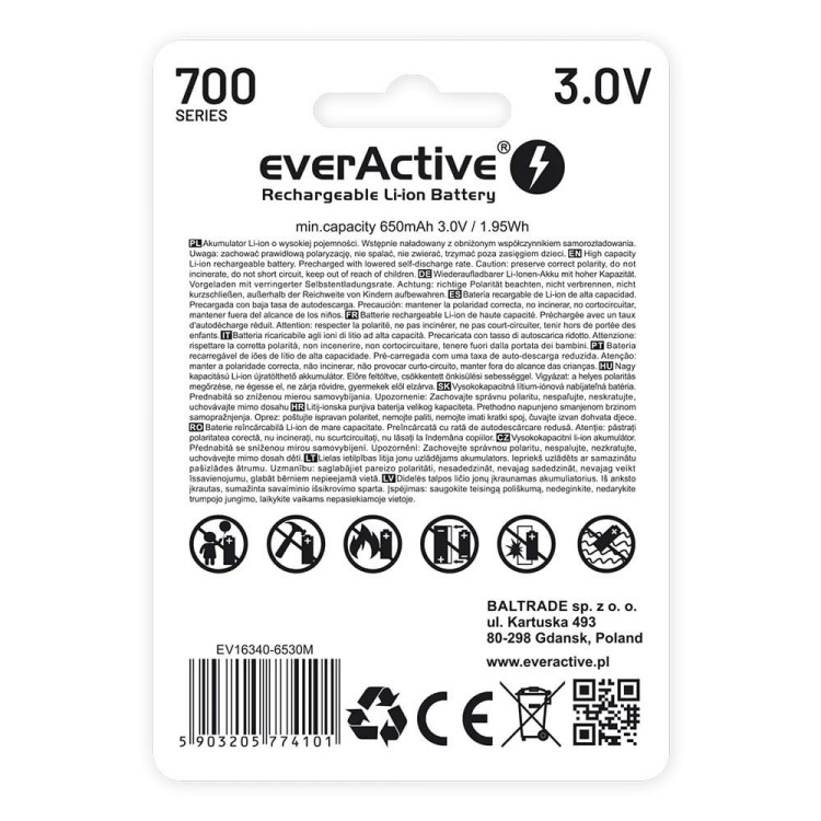 everActive Akumulator 16340 3V Li-ion 700 mAh micro USB