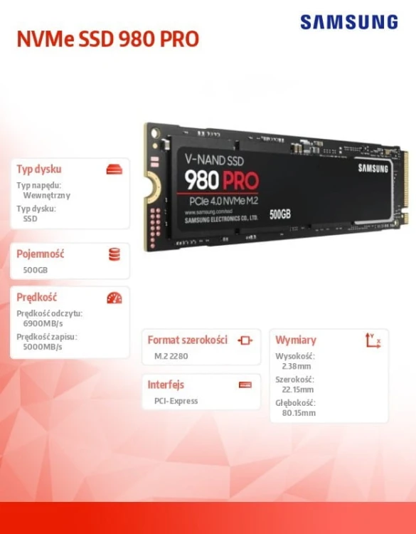 Samsung Dysk SSD 980PRO Gen4.0x4 500 GB NVMeMZ-V8P500BW